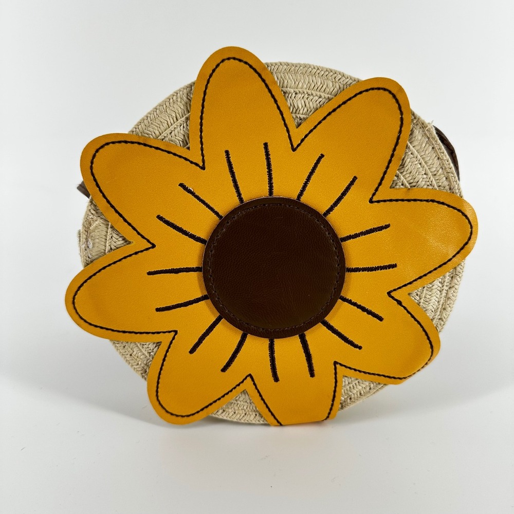 Cynthia Rowley Sunflower Straw Crossbody Bag Yellow Brown Faux Leather NWT